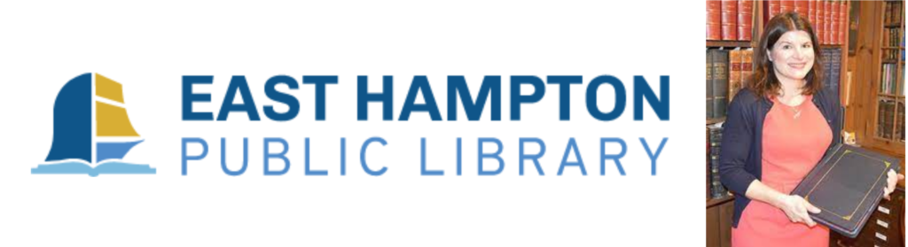 East Hampton Public Library logo + picture of Andrea Meyer