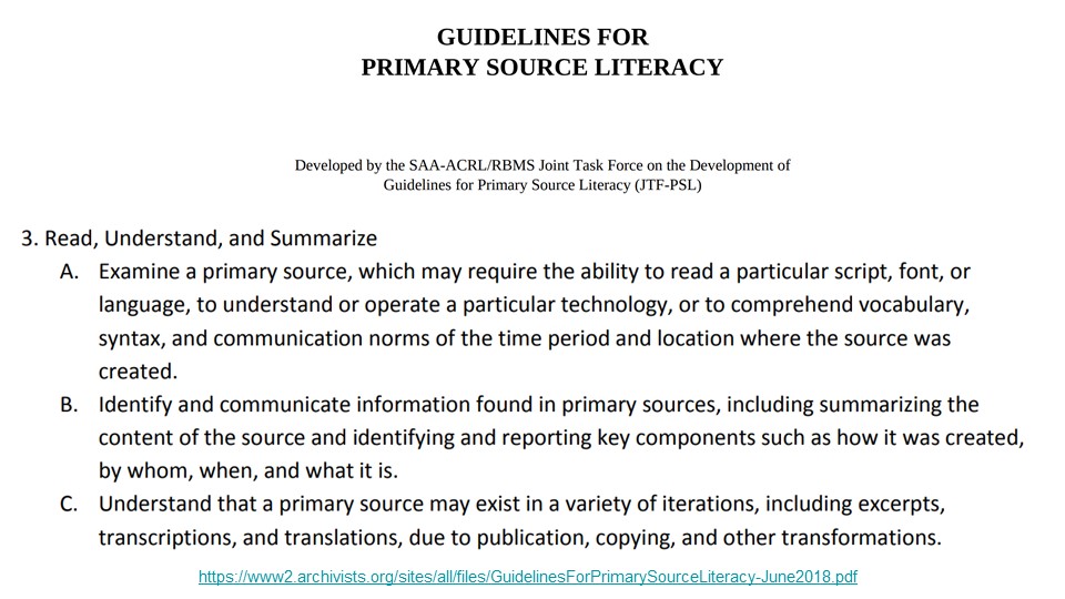 Guidelines for Primary Source Literacy
