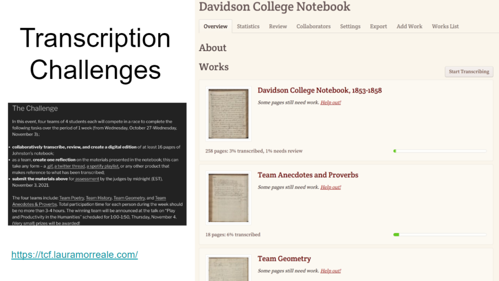 Transcription Challenges + Davidson College Notebook