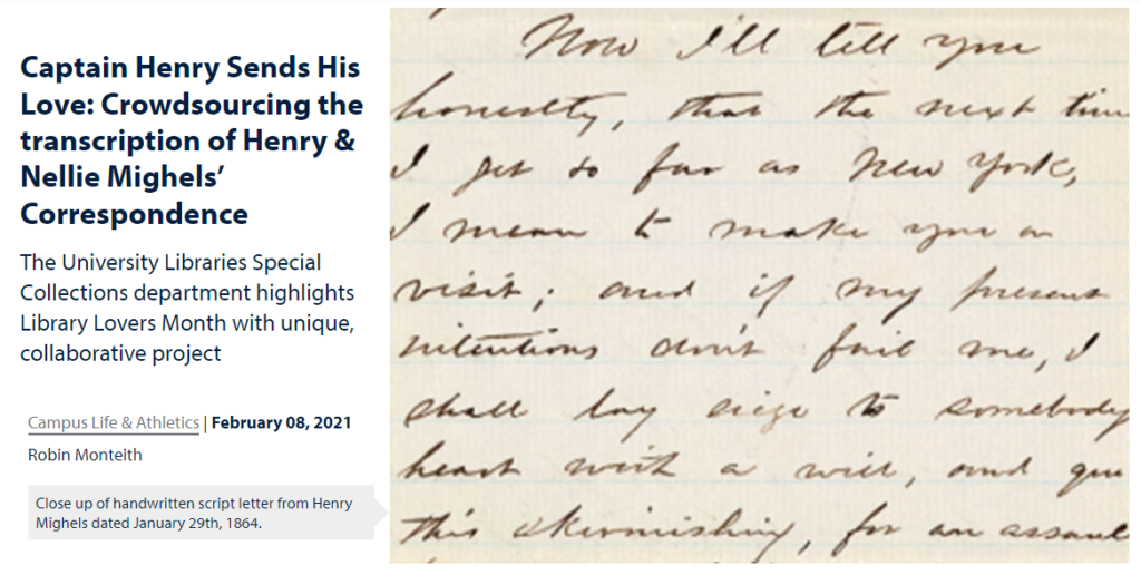 "Captain Henry Sends His Love: Crowdsourcing the transcription of Henry & Nellie Mighels’ Correspondence" by Robin Monteith, February 2021